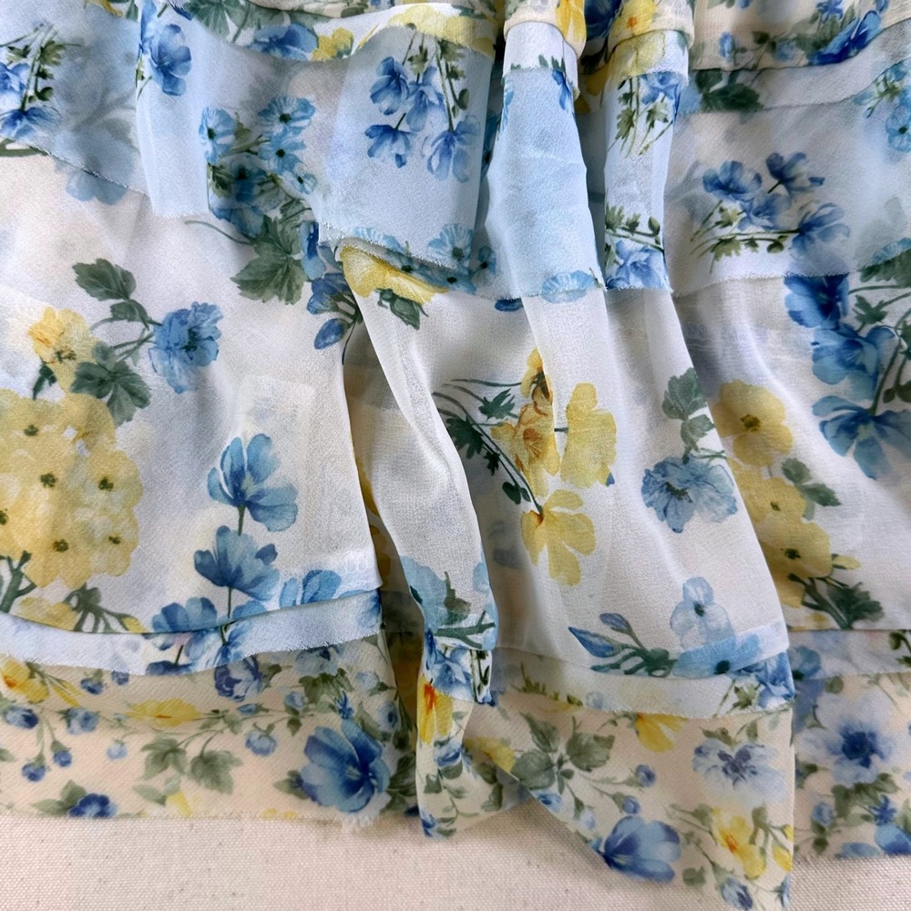 Altar'd State Belci D112 Blue Yellow Floral Tiered Ruffle Maxi Skirt Size M NWT - Picture 15 of 16